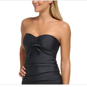 NWT Dkny Women's Solid Bandeau Bow-Front Removable-Strap Tankini Top Women's